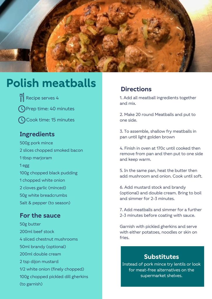 Polish meatballs recipe card