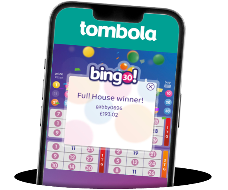 Example of bingo 30 winning page in mobile view