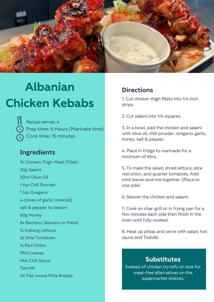 Albanian chicken kebab recipe card