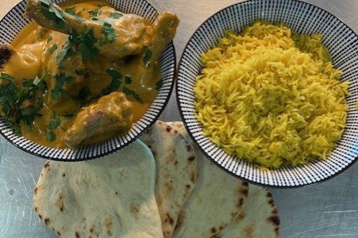Kerala Style Duck Curry with Pilau Rice and Naan Bread