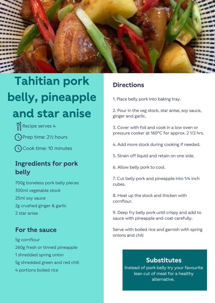 Tahitian pork belly, pineapple and star anise recipe card