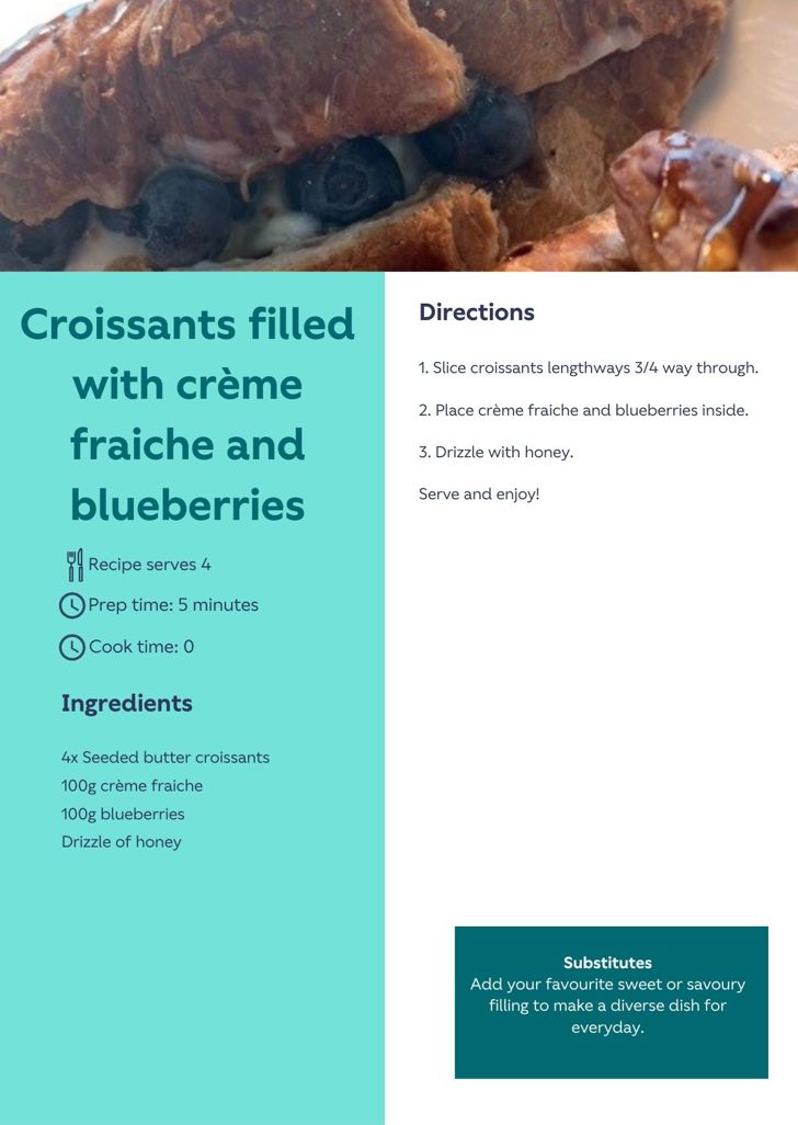 Croissants filled with crème fraiche and blueberries recipe