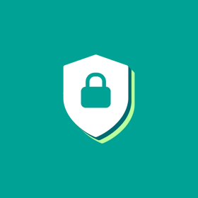 Shield with a lock logo in a teal background